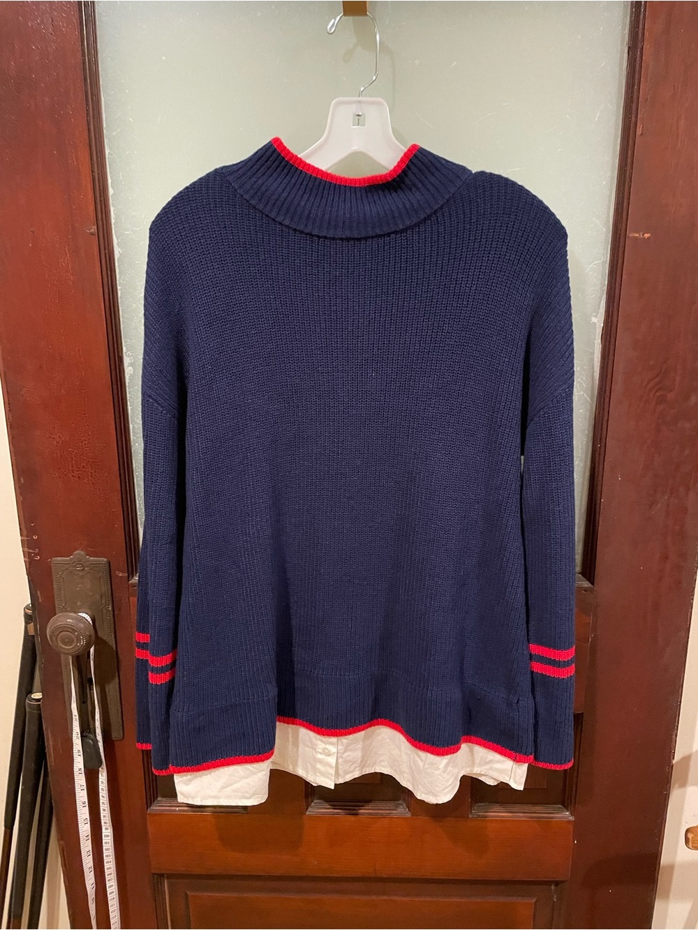 Talbots Navy Crewneck Sweater with Red Trim